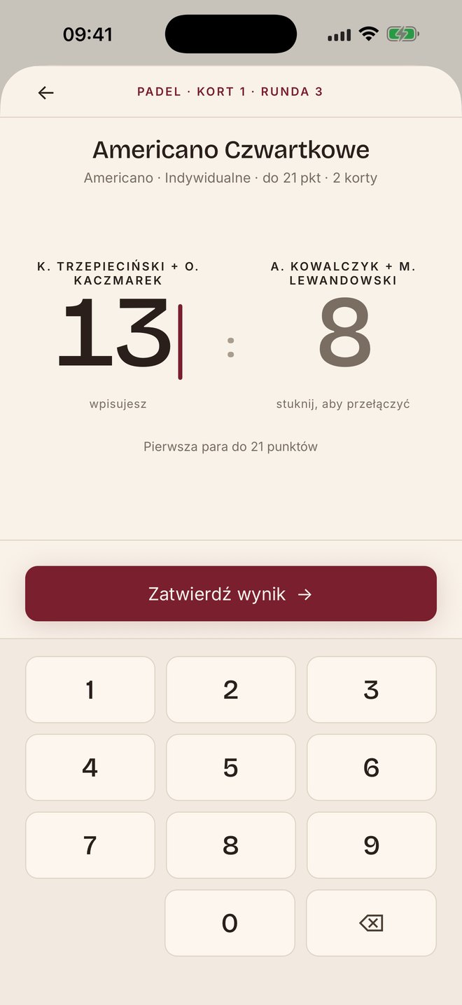 Wpisywanie wyniku meczu dużą klawiaturą numeryczną